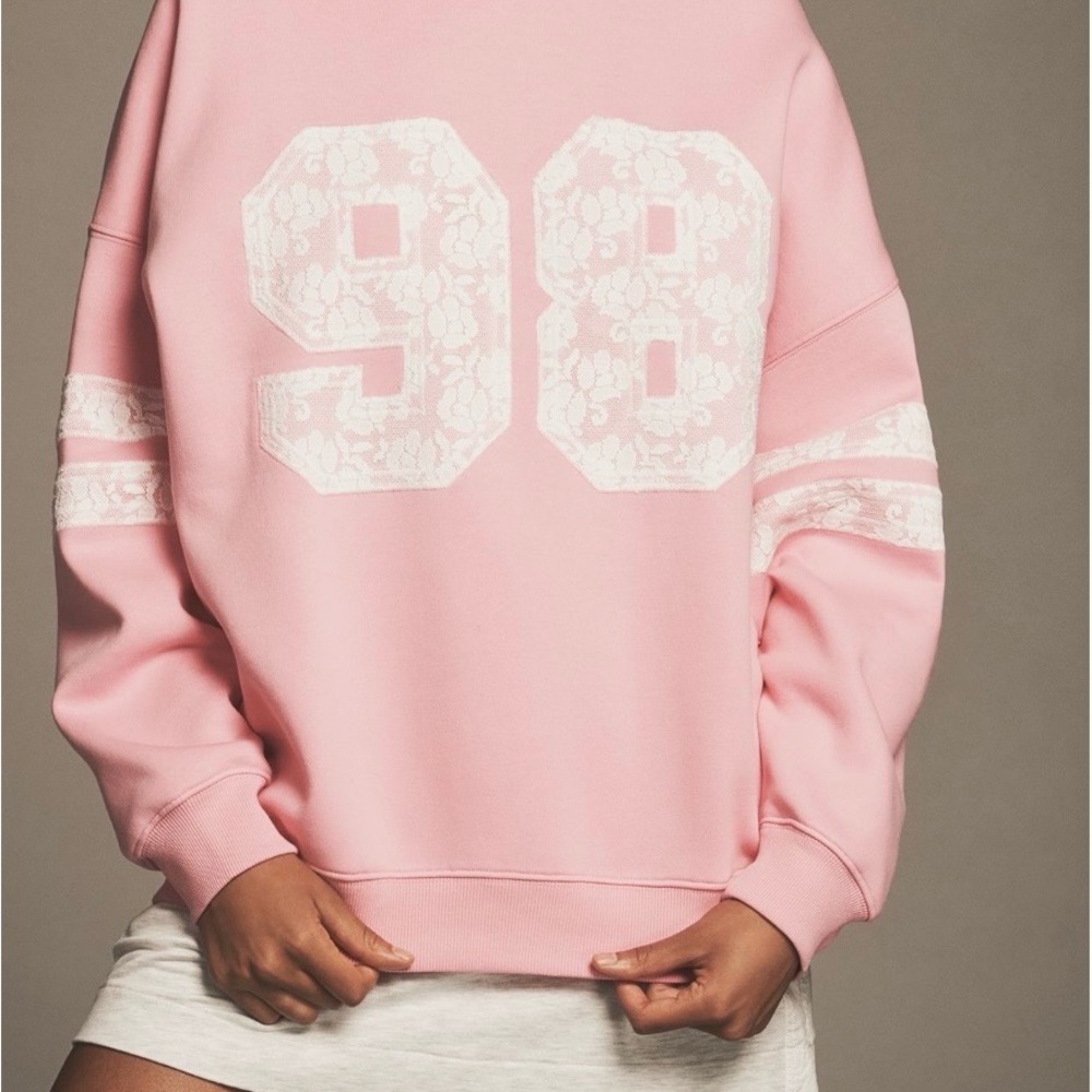 Anthropologie LSPACE Pink Lace Graphic Sweatshirt, M - Picture 2 of 6